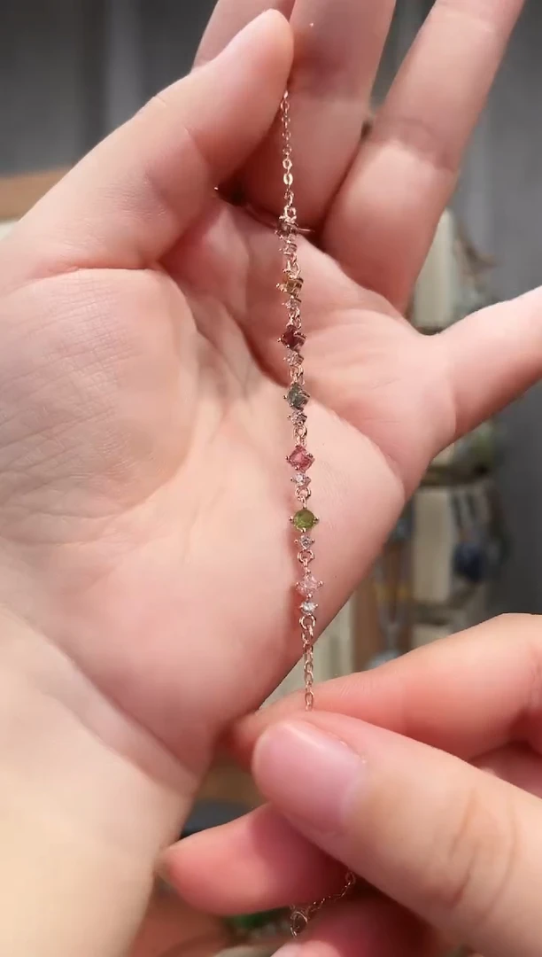 银S925镶嵌手链碧玺碧玺手链（银镶）