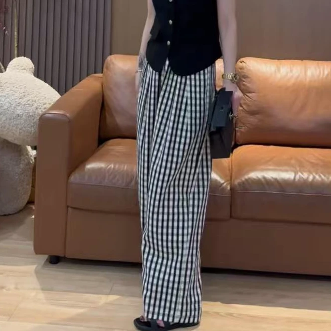 D27 黑白格子显瘦阔腿裤 ED2713