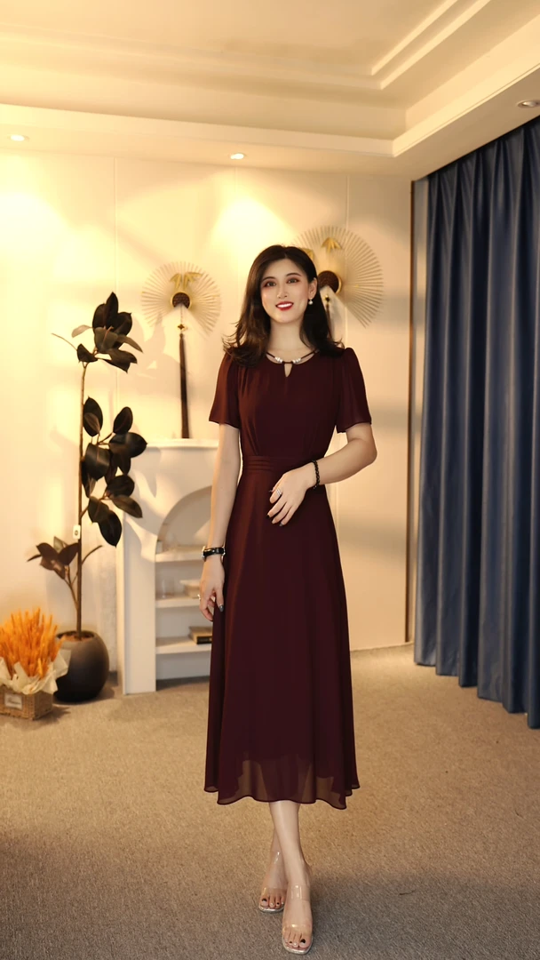 显瘦气质夏季藏青法式裙子轻奢收腰时尚连衣裙 8017