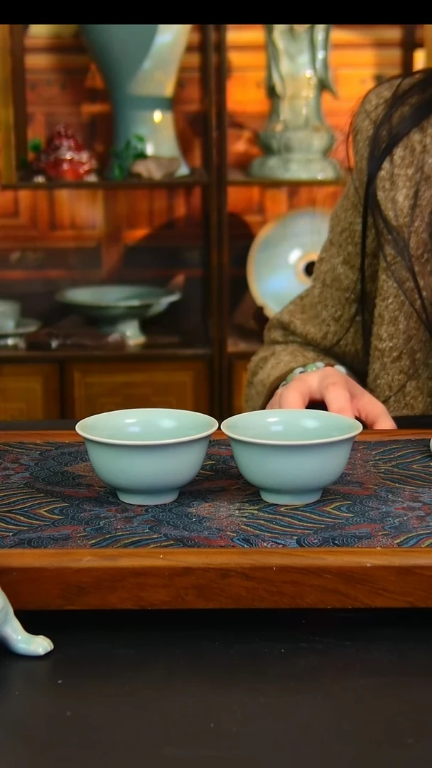 瓷片原矿汝瓷福利单杯一对，不完美