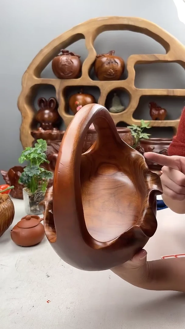 香樟木A24荷叶提篮/尺寸20*18*20