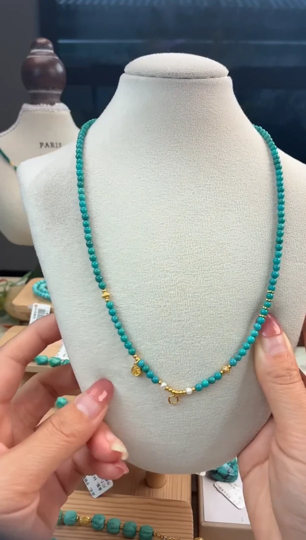 银S925镀金镶嵌绿松石项链1