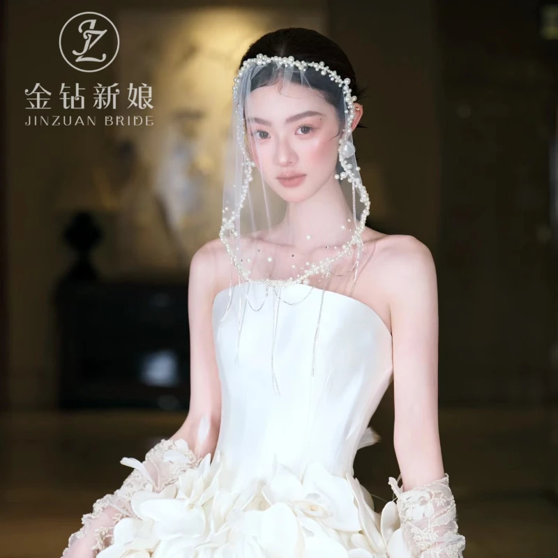 新娘头饰新娘白色法式韩式气质简约时尚宴会网红复古森系公主饰品