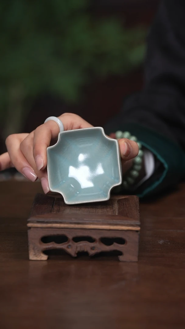 【闪购商品】清凉寺原产地仿古釉手工汝瓷四方杯
