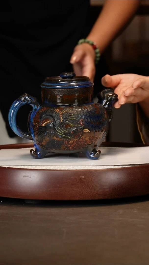 【葛岳纯】龙凤呈祥三足鼎850c+龙杯+龙壶承+墨龙画