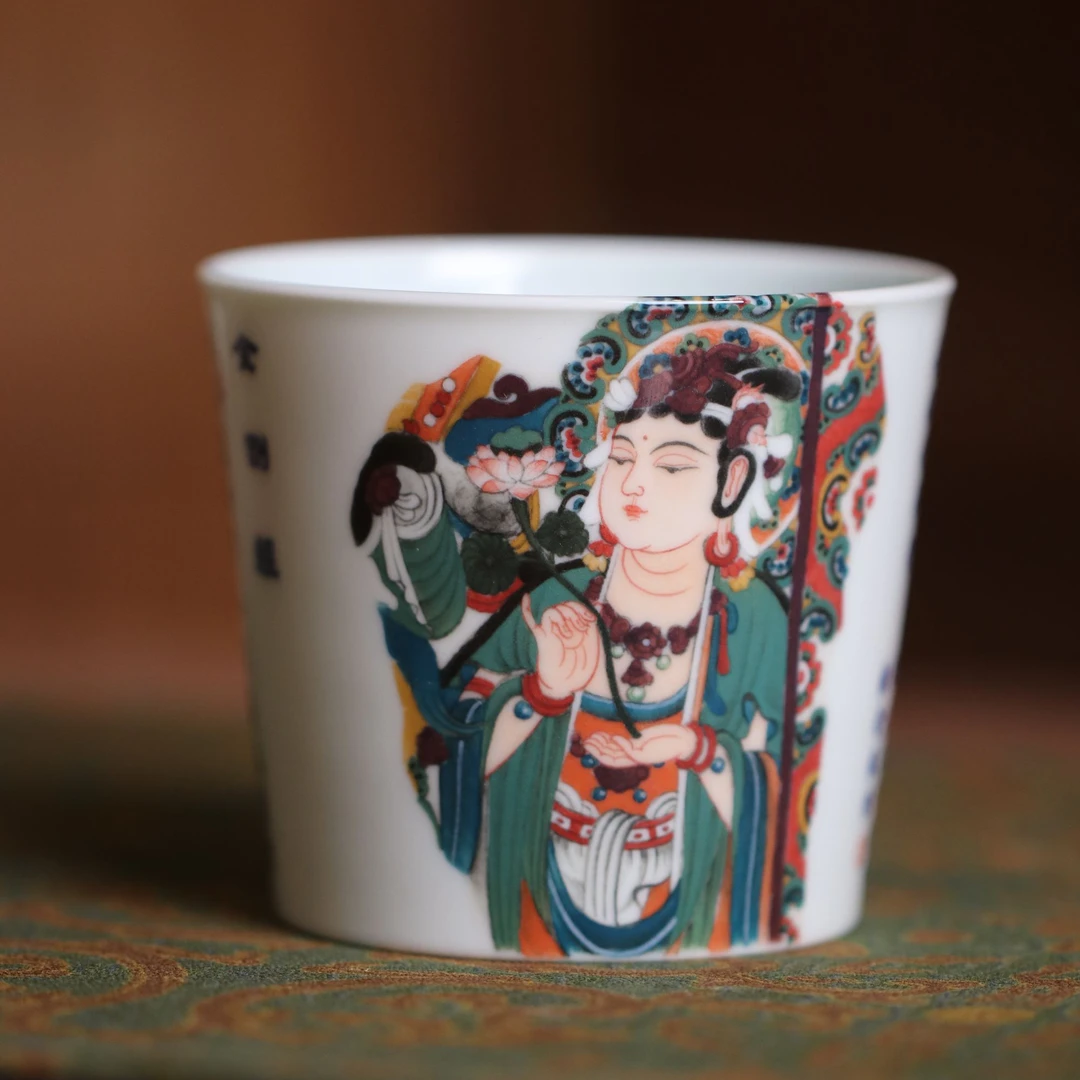 设色窑 持莲菩萨冰桶杯
