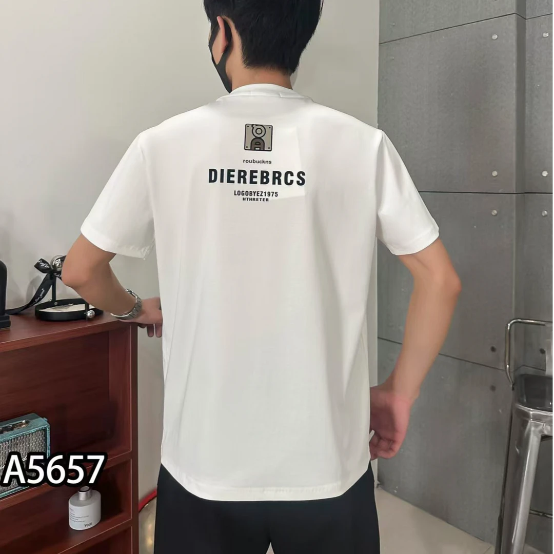 夏季男士修身短袖T恤时尚字母设计圆领潮流情侣百搭半袖打底上衣