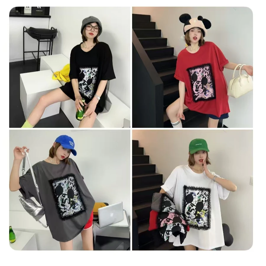 设计款米奇花边框女装夏季T恤短袖时尚休闲24x097