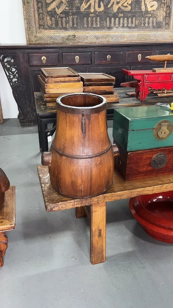 柏木材质老物件米桶