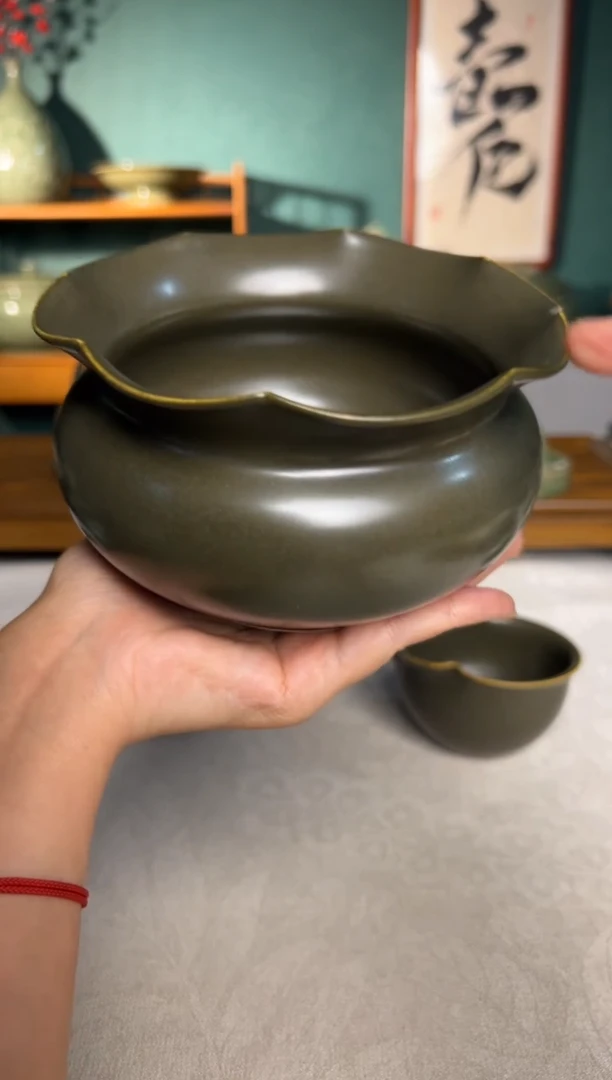 其他耀州窑全手工茶叶末釉花口建水