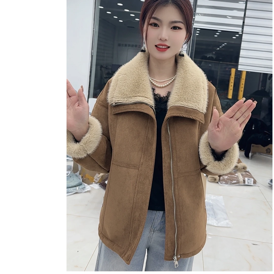 人造皮草 翻领时尚欧貂机车服外套。