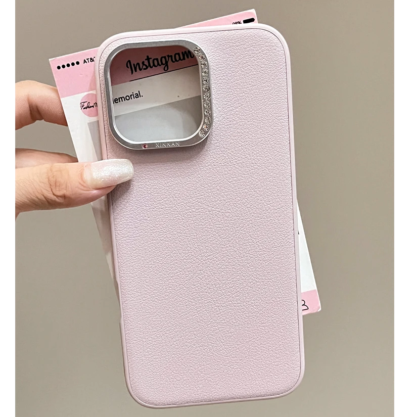 高级感网红镶钻镜头框素皮简约适用苹果16promax手机壳iPhone16pr