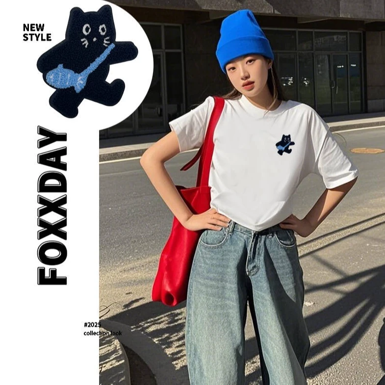 FOXXDAY【小猫赚米花】2025款纯棉T恤宽松休闲潮流男女短袖