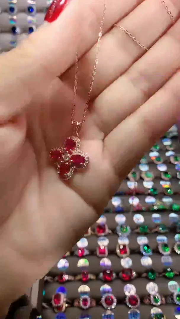 【闪购商品】红宝石吊坠(赠链)银S925镶嵌玫瑰金