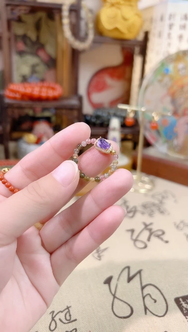 银S925镶嵌戒指碧玺碧玺紫水晶貔貅戒指