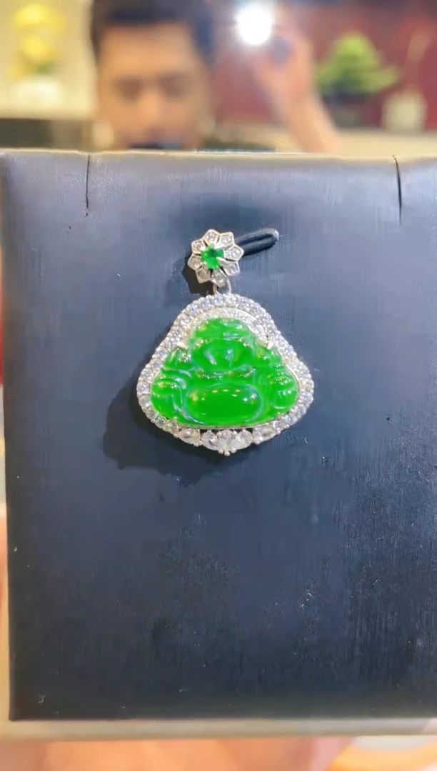 翡翠银S925镶嵌颈饰A1天然A货翡翠吊坠（不含链）