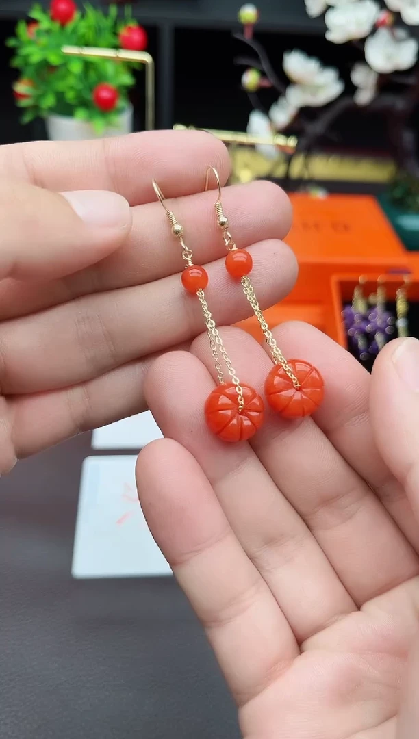 石英质玉（天山翠）银S925镶嵌耳饰317000