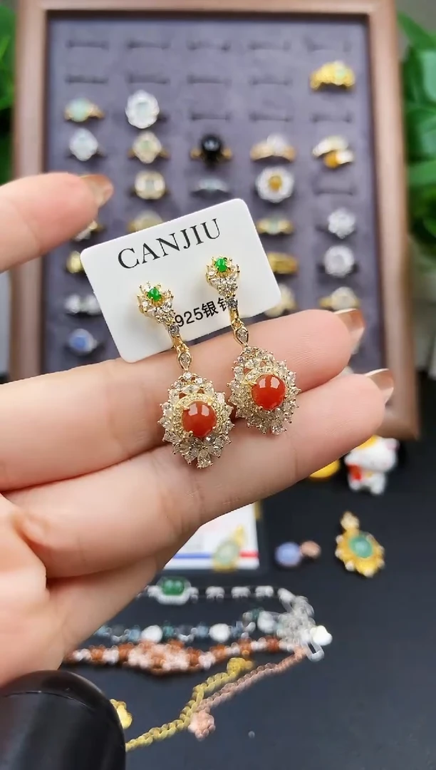 银S925镶嵌翡翠耳饰21