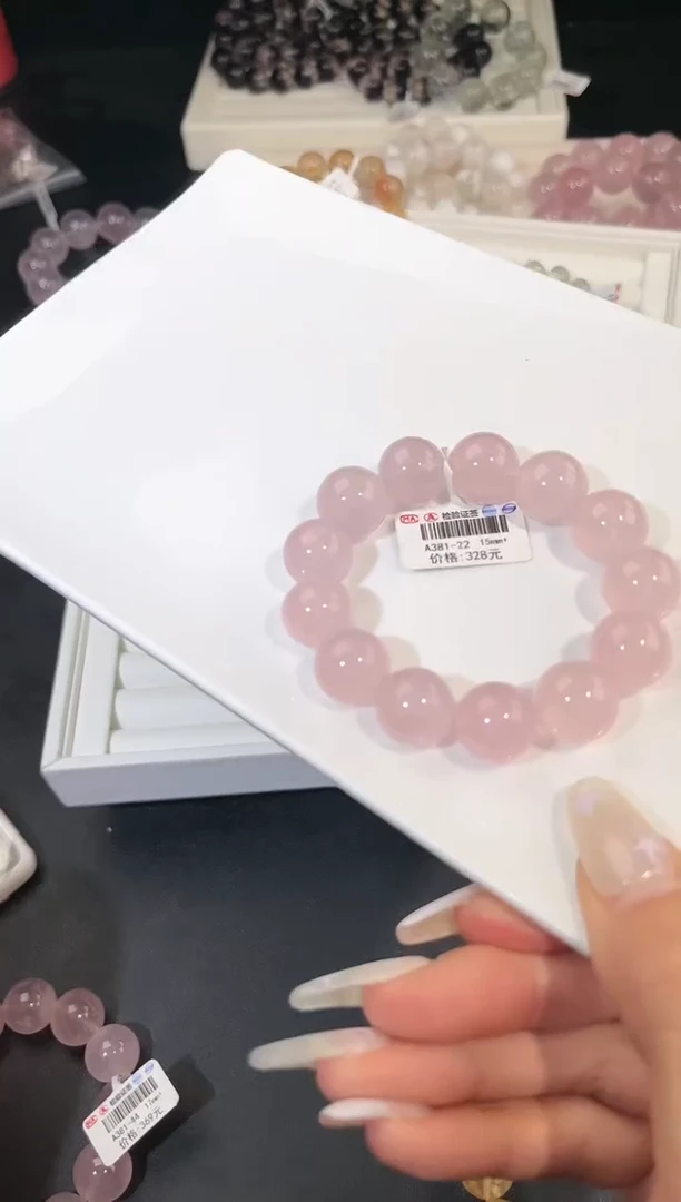 水晶手链未镶嵌多样性发一粉晶15mm
