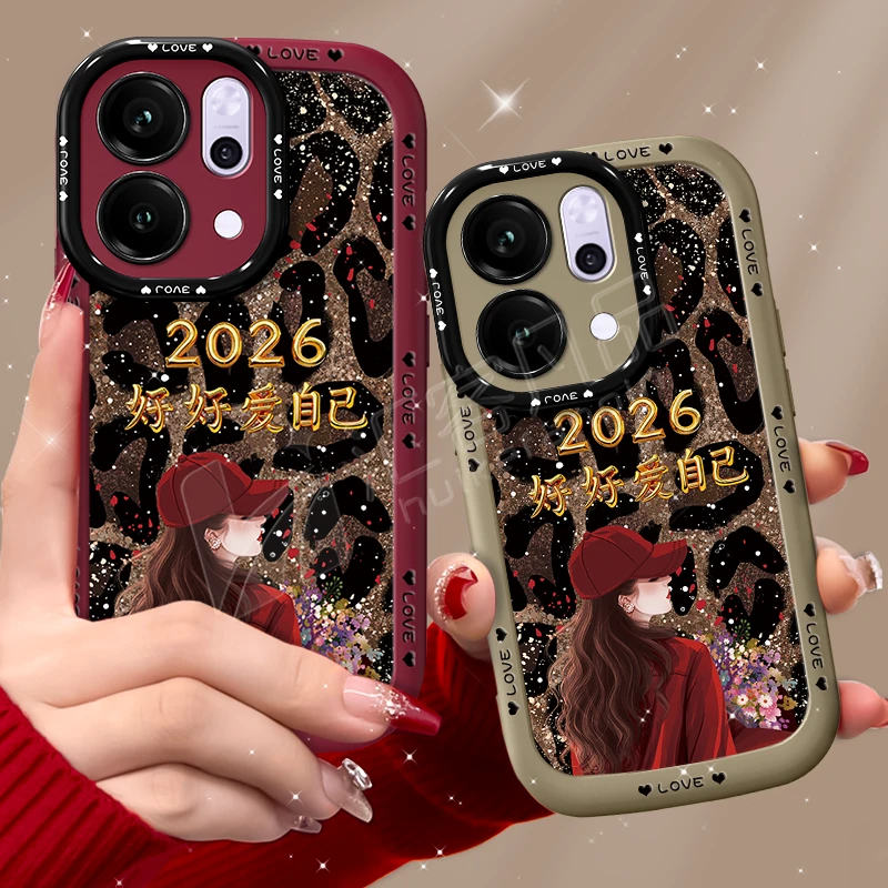 适用【opporeno14/14pro】手机壳2026爱自己豹纹泡芙壳全包防摔女款