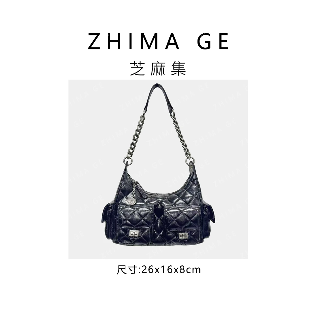 【芝麻集】SD-5197-黑色RAIN.CUN腋下百搭时尚斜跨轻奢女包