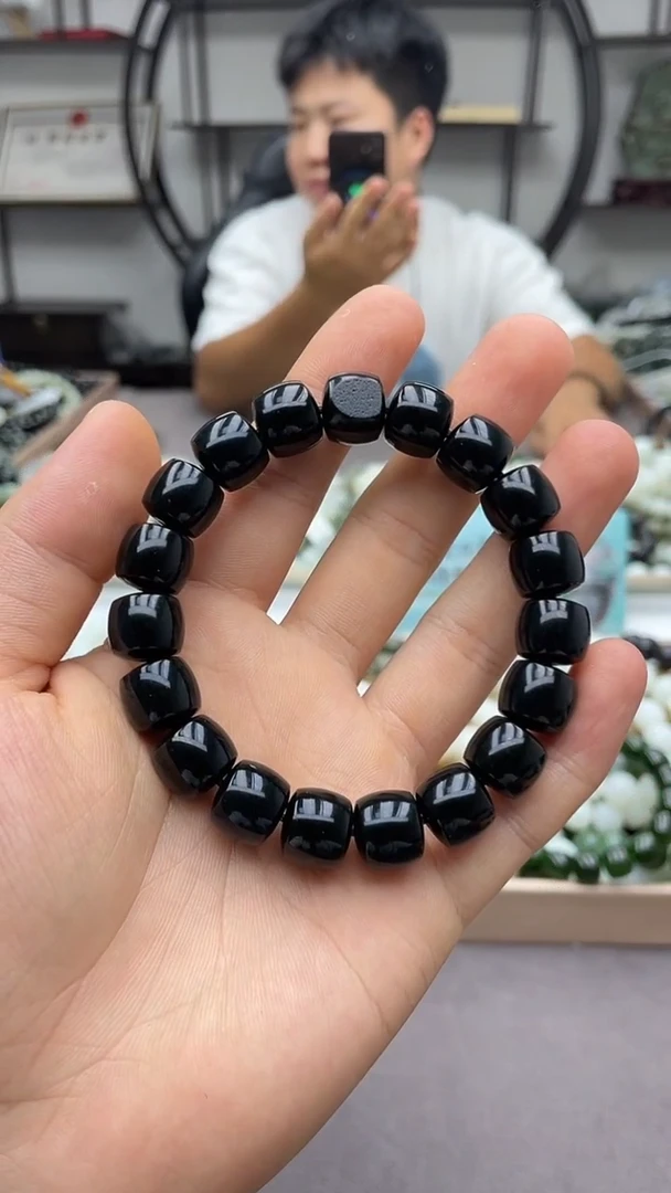 手串未镶嵌和田玉黑青12直切