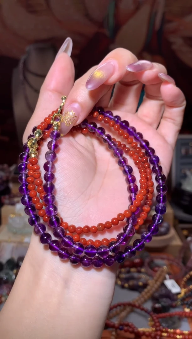 未镶嵌珠宝半成品水晶红极光紫超七双拼项链