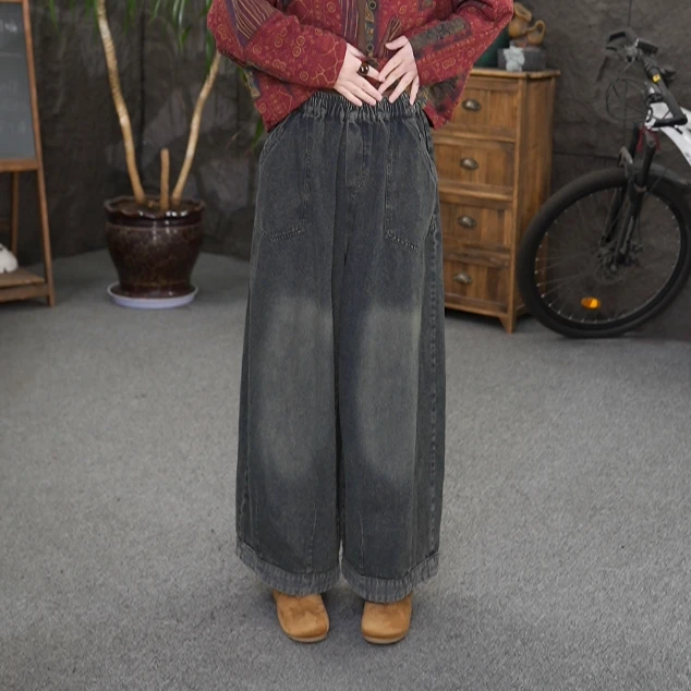 高腰阔腿牛仔裤女韩版九分裤秋季直筒裤静奢风牛仔裤