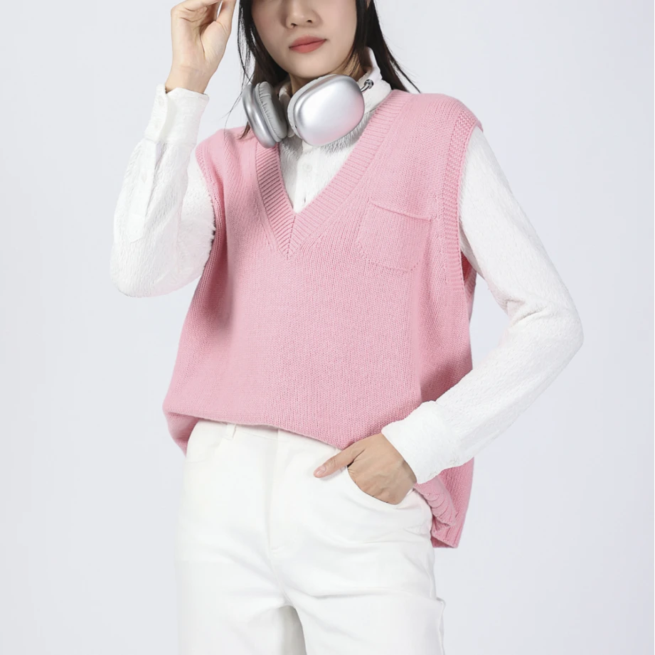 AMAS【专柜阿玛家】商场同款学院风V领纯色时尚休闲马夹女5399256