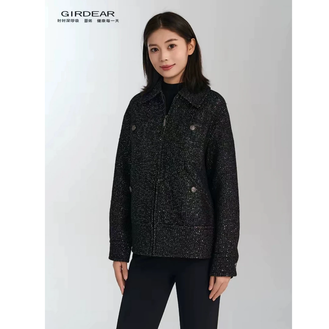 GIRDEAR/哥弟精美闪烁葱纱宽松厚款羊毛夹克外套140089