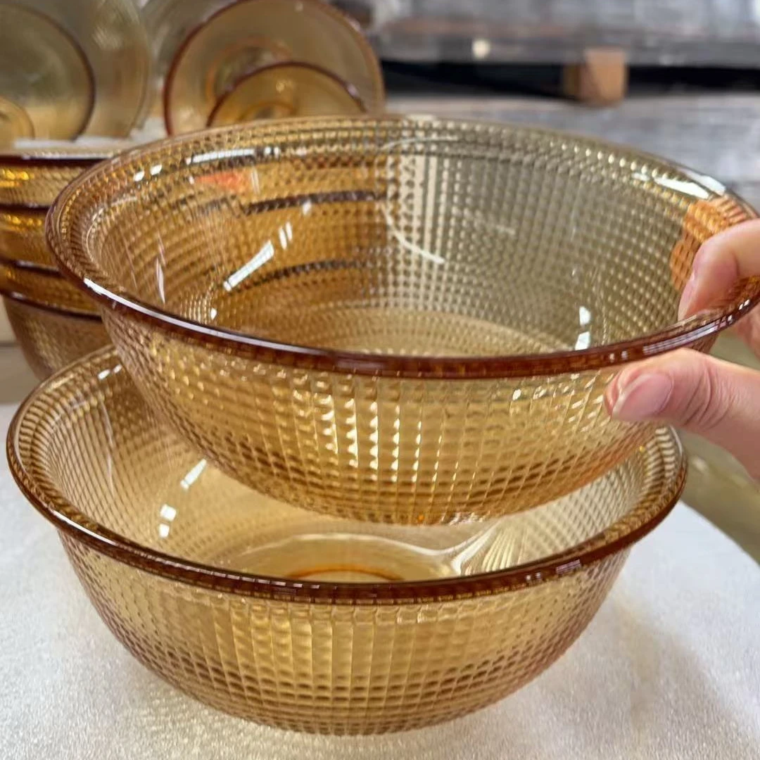 新款高硼硅波点汤碗九寸1860ml面碗大汤碗琥珀色耐热