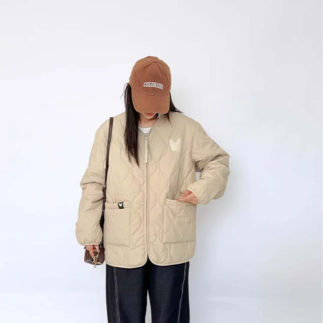 法斗秋冬新款「男女同款v领纯色宽松轻薄棉服」LW24188保暖韩版外套