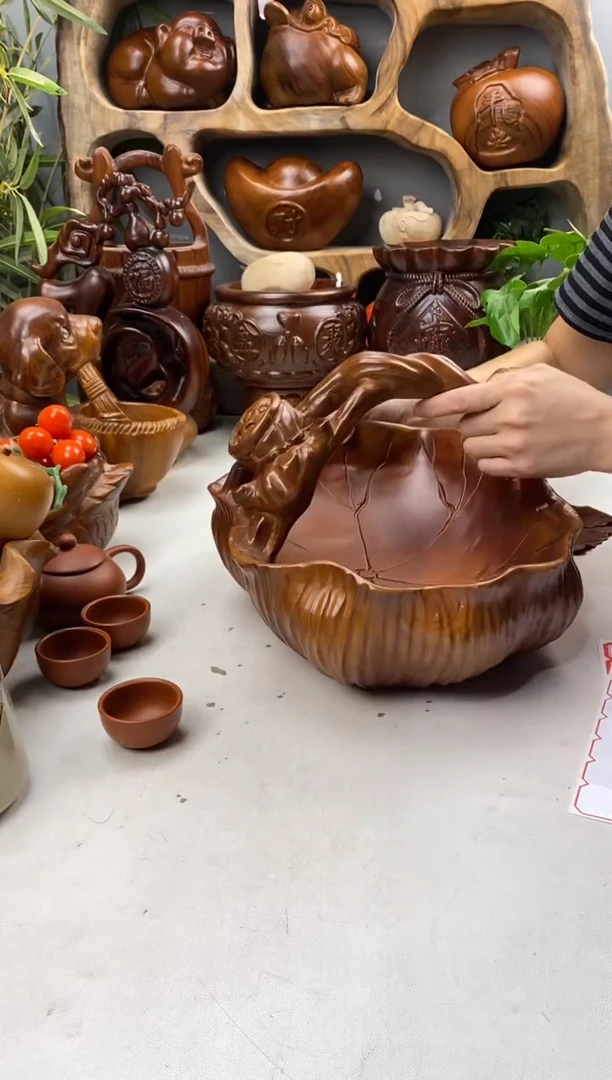 香樟木A47大荷叶提篮/尺寸