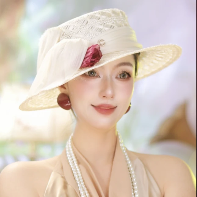 夏天百搭防晒透气防紫外线优雅气质翡丽夏季花度假帽