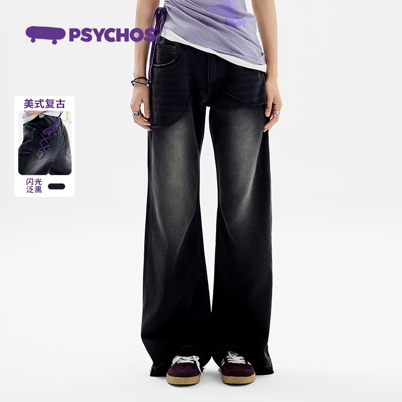 PSYCHOS莎可斯摇滚乐队美式复古直筒休闲牛仔裤长裤新PB2UBPT035