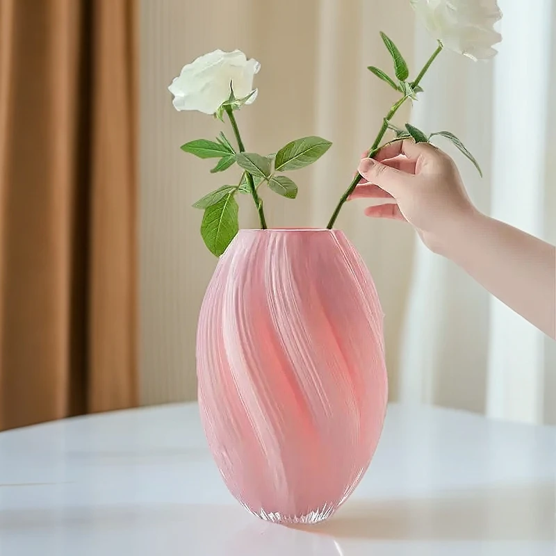 北欧轻奢插花鲜花仿真花器卧室客厅餐桌小摆件麦芽糖家居玻璃花瓶