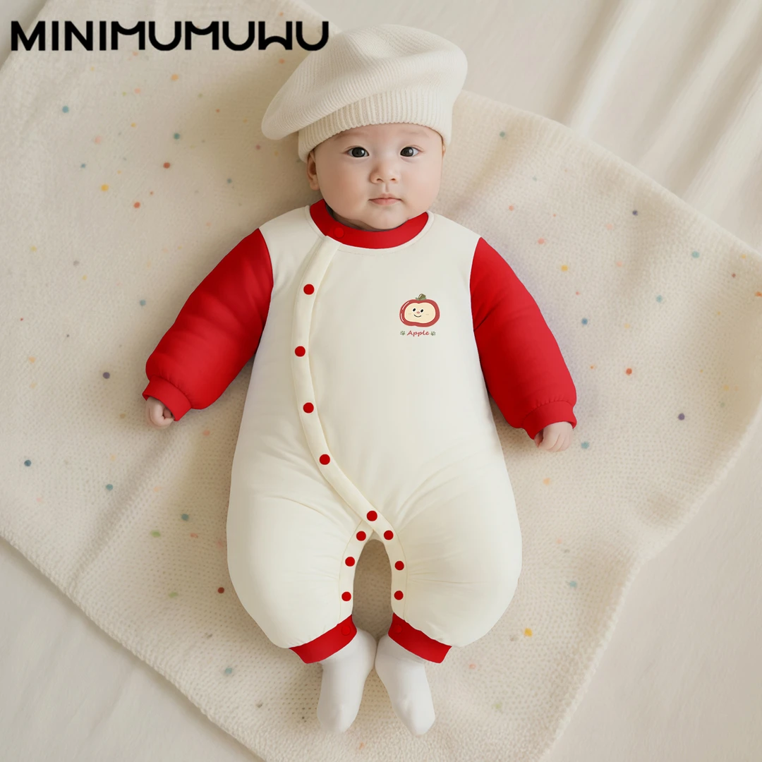 秋冬幼儿夹棉男女童宝宝连体衣婴儿保暖加厚爬爬服外出冬季哈衣