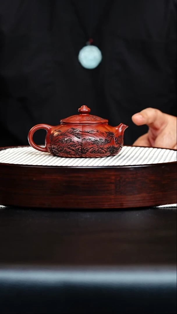 茶壶紫砂宜兴紫砂 筋纹寒江 龙血砂 周昌兰h015