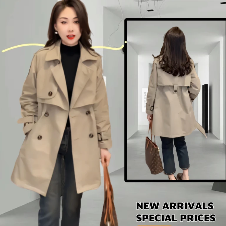 时尚气质双排扣中长款风衣外套女2025新款爆款秋冬显瘦卡其色大衣