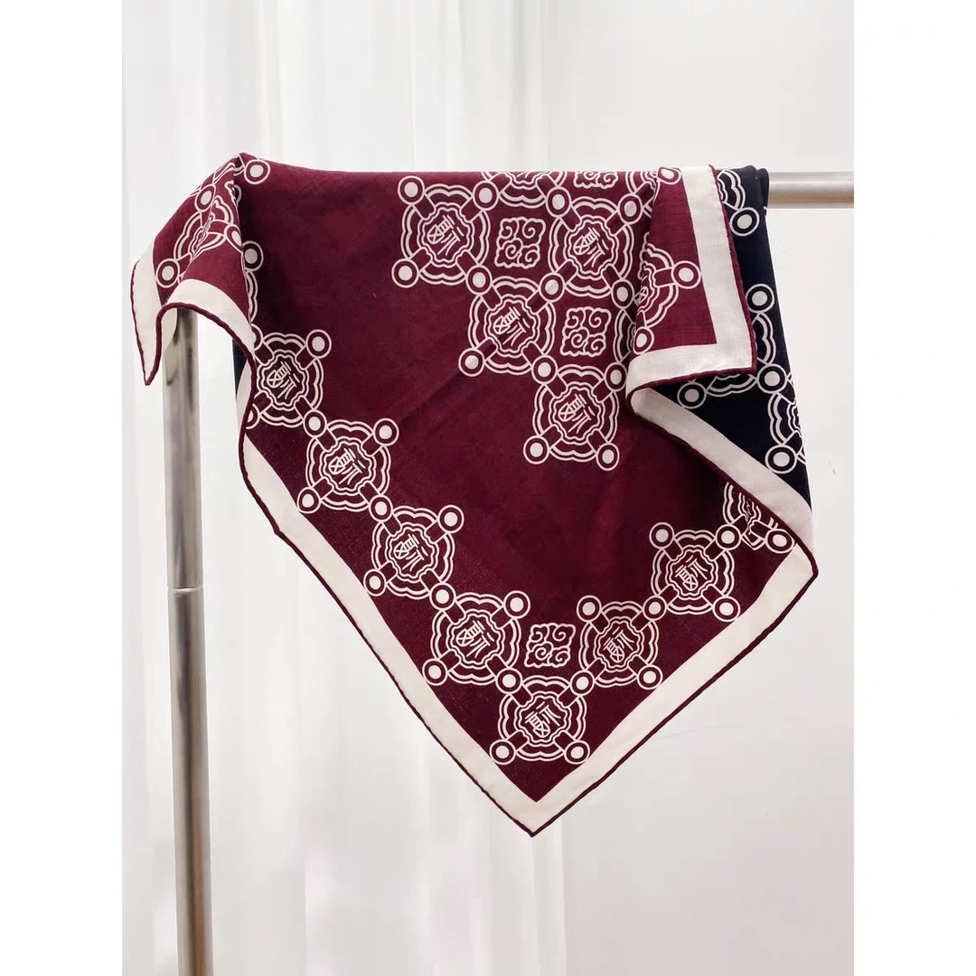 沐芽【创意福字】65CM*65CM丝毛双面异色方巾 复古气质印花围巾