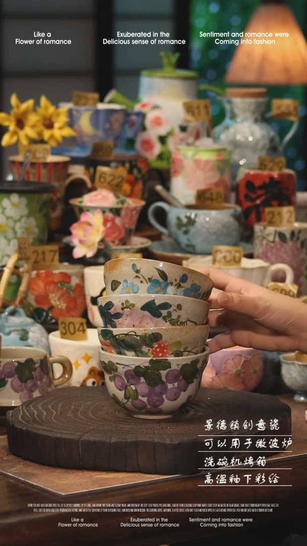 陶瓷四件套景德镇高温釉下彩手工手绘款式