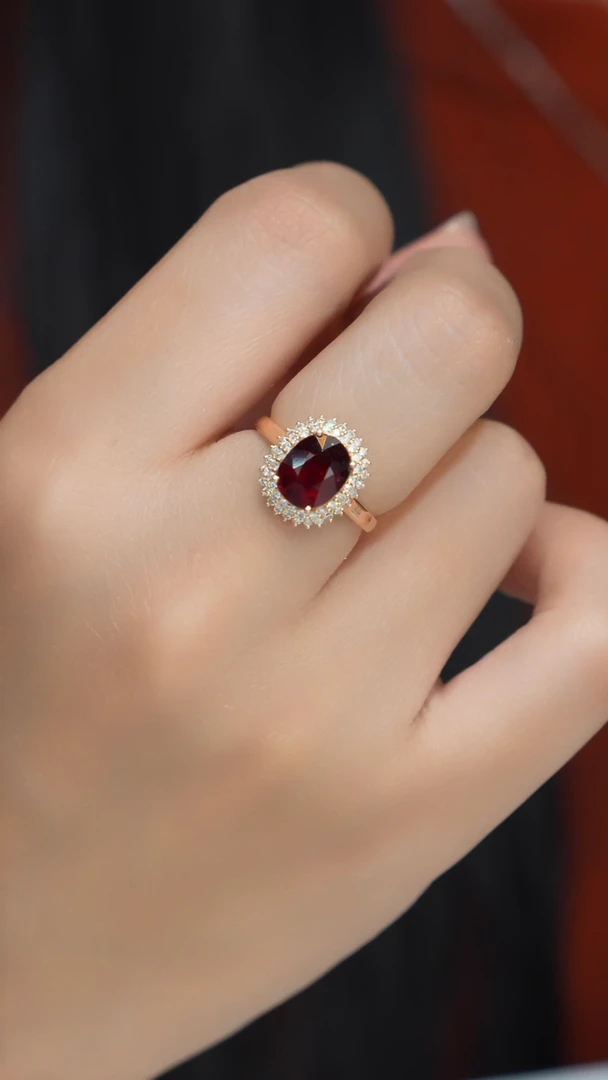 【闪购商品】红色碧玺18K金戒指18K金镶嵌鸽血红