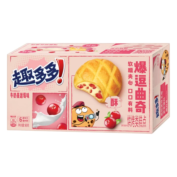 趣多多爆逗曲奇饼干牛奶蔓越莓味 96g巧克力零食