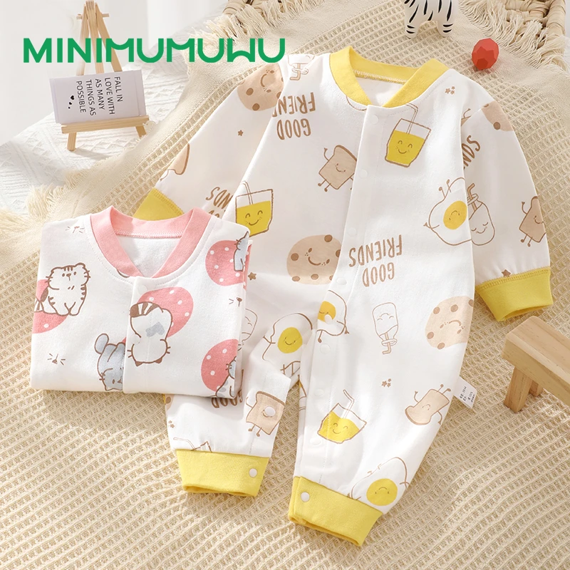 婴儿秋装衣服连体衣纯棉男女宝宝保暖衣新生儿春秋款长袖哈衣爬服