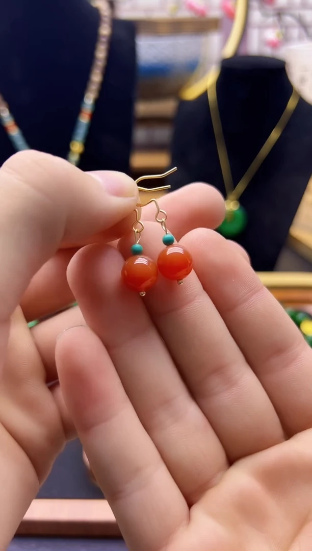 【闪购商品】南红玛瑙耳饰14K金镶嵌E228