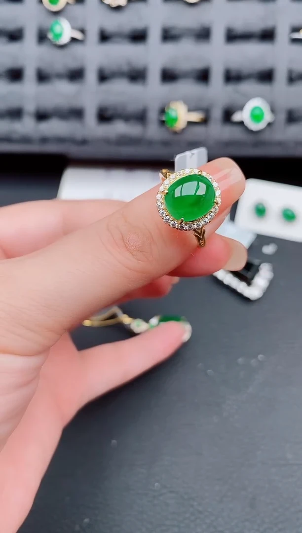 翡翠戒指银S925镶嵌天然a货翡翠247