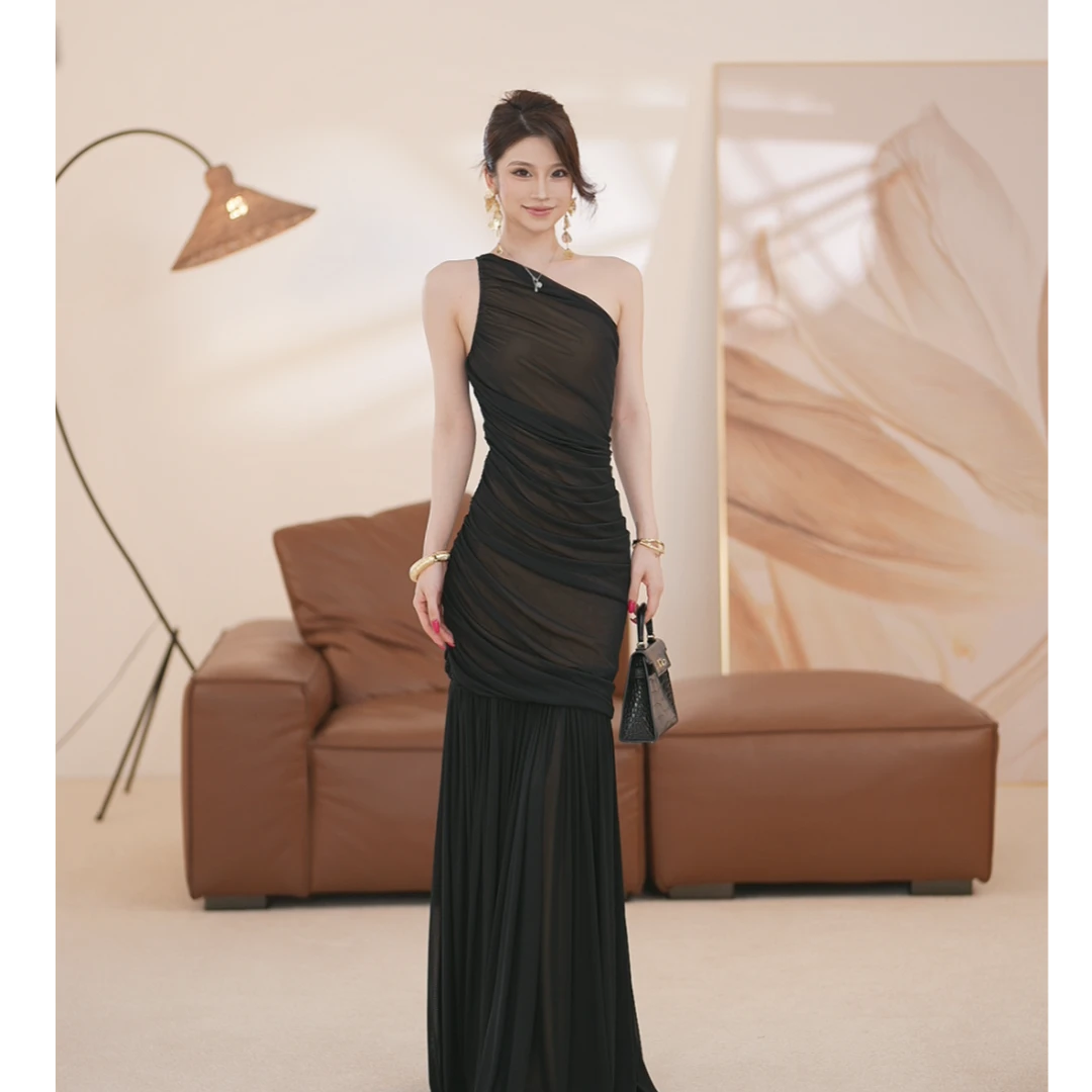 【UU】澜夜单肩时尚长裙小众设计连衣裙Z01
