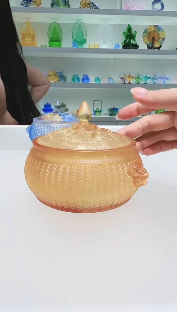 手工艺品琉璃古法琉璃双狮耳炉