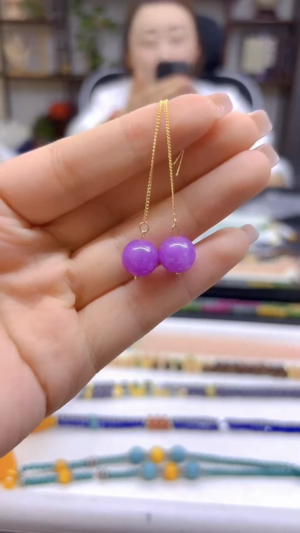 翡翠银S925镀金镶嵌耳饰E499