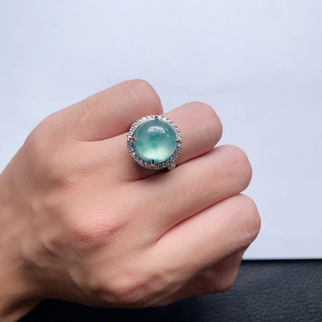 【小杨严选】蓝飘花镶嵌圆形蛋面戒指精美百搭